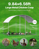 Small Animal Habitats & Cages: VEVOR Metal Chicken Coop, 9.8x6.5x6.5ft Large Walk-in Chicken Runs with Cover, Doom Roof Hen House Enclosure with Security Lock, Outdoor Duck Rabbit Cage Poultry Pen for Backyard, Farm, Yard