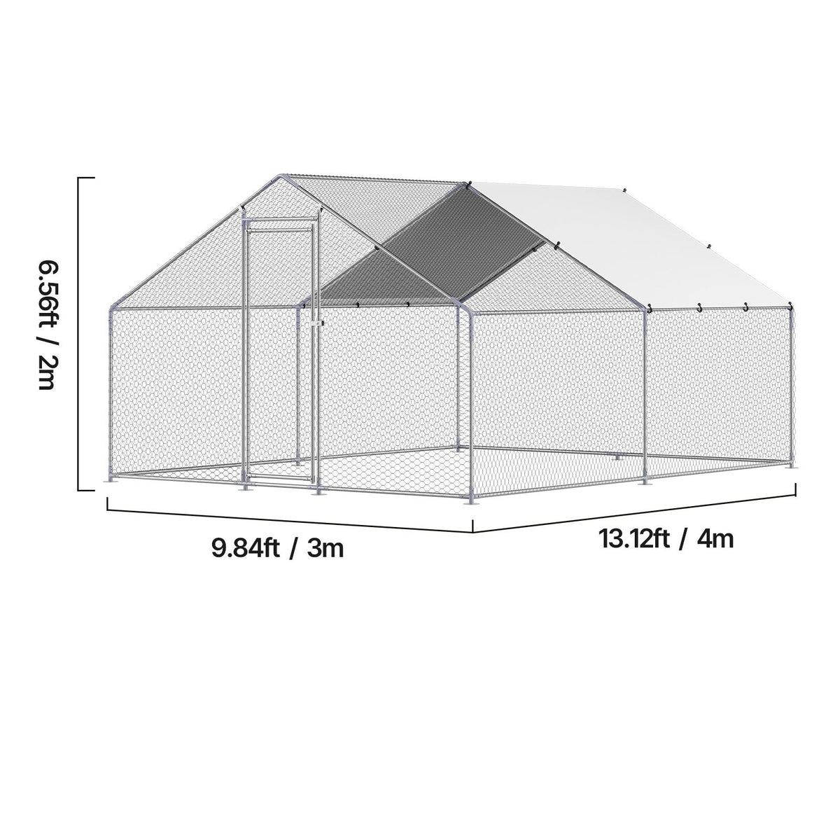 Metal Chicken Coop, 9.8x13.1x6.5 ft Large Walk-in Chicken Runs with Cover, Spire Roof Hen House Enclosure with Security Lock, Outdoor Duck Rabbit Cage Poultry Pen for Backyard, Farm, Yard