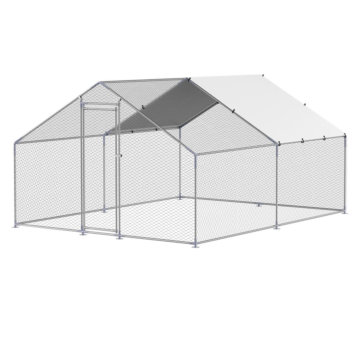 Metal Chicken Coop, 9.8x13.1x6.5 ft Large Walk-in Chicken Runs with Cover, Spire Roof Hen House Enclosure with Security Lock, Outdoor Duck Rabbit Cage Poultry Pen for Backyard, Farm, Yard