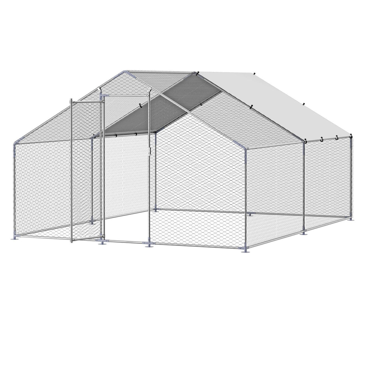 Metal Chicken Coop, 9.8x13.1x6.5 ft Large Walk-in Chicken Runs with Cover, Spire Roof Hen House Enclosure with Security Lock, Outdoor Duck Rabbit Cage Poultry Pen for Backyard, Farm, Yard