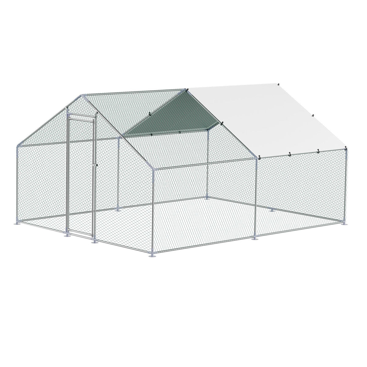Metal Chicken Coop, 9.8x13.1x6.5 ft Large Walk-in Chicken Runs with Cover, Spire Roof Hen House Enclosure with Security Lock, Outdoor Duck Rabbit Cage Poultry Pen for Backyard, Farm, Yard