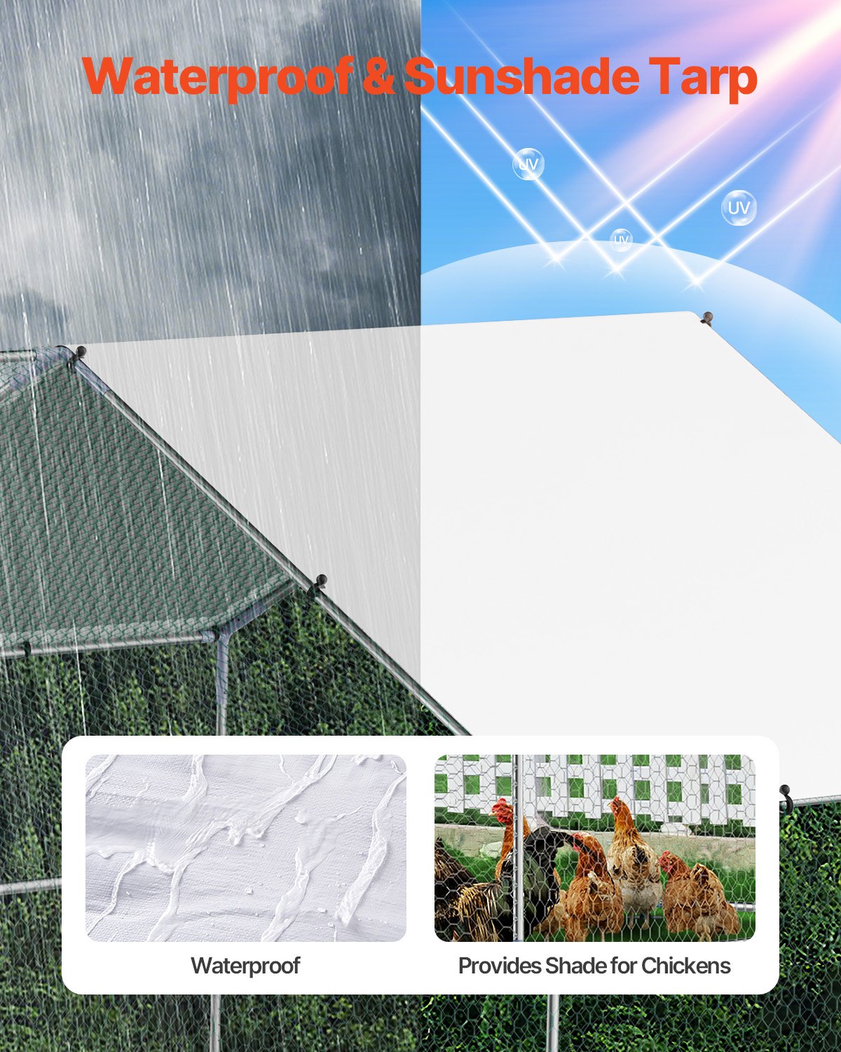 Metal Chicken Coop 9.8x19.6x6.5 ft Walk-in Chicken Run with Cover Spire Roof