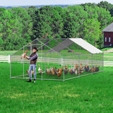 Coop & Hutch Accessories: VEVOR Metal Chicken Coop 9.8x19.6x6.5 ft Walk-in Chicken Run with Cover Spire Roof