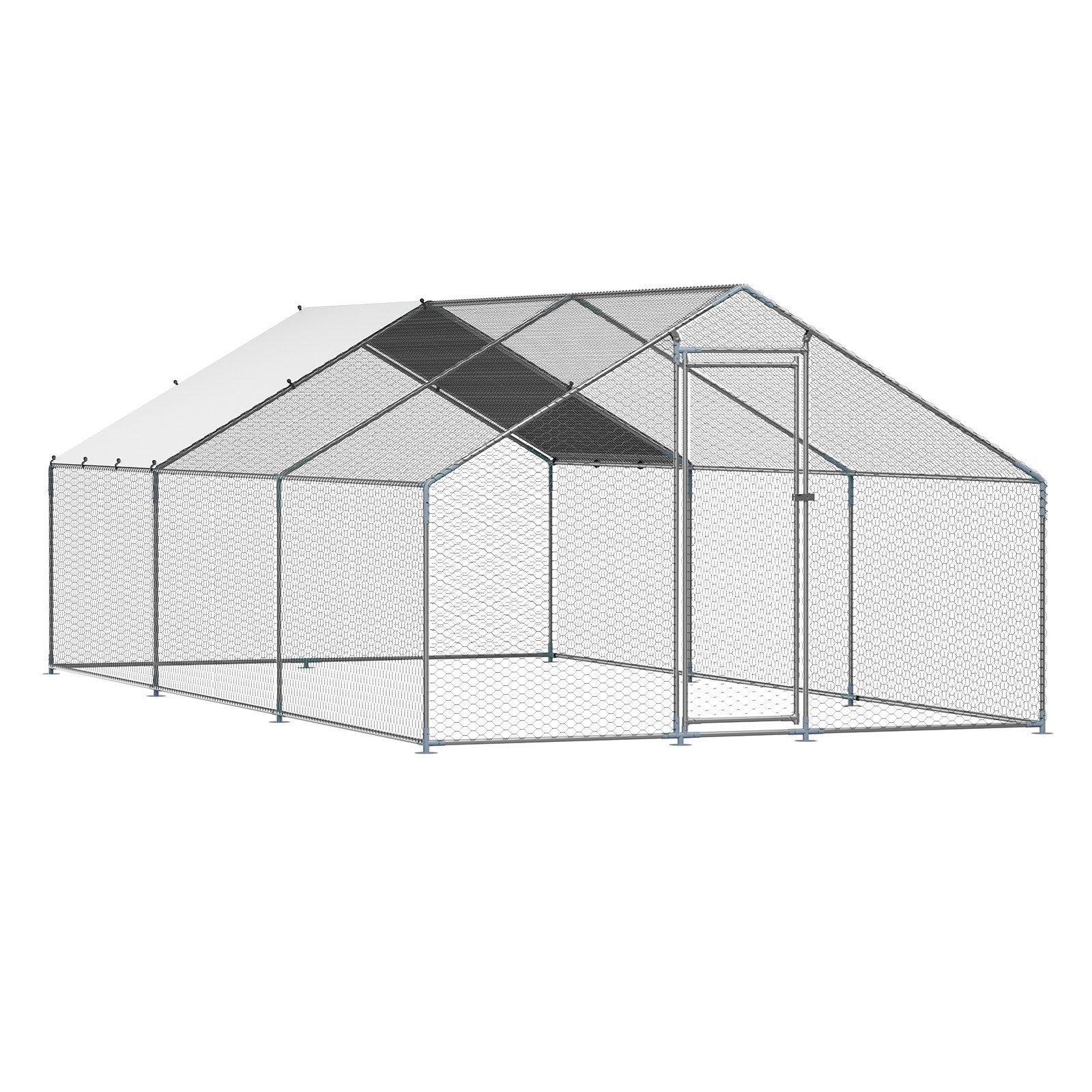 Metal Chicken Coop 9.8x19.6x6.5 ft Walk-in Chicken Run with Cover Spire Roof