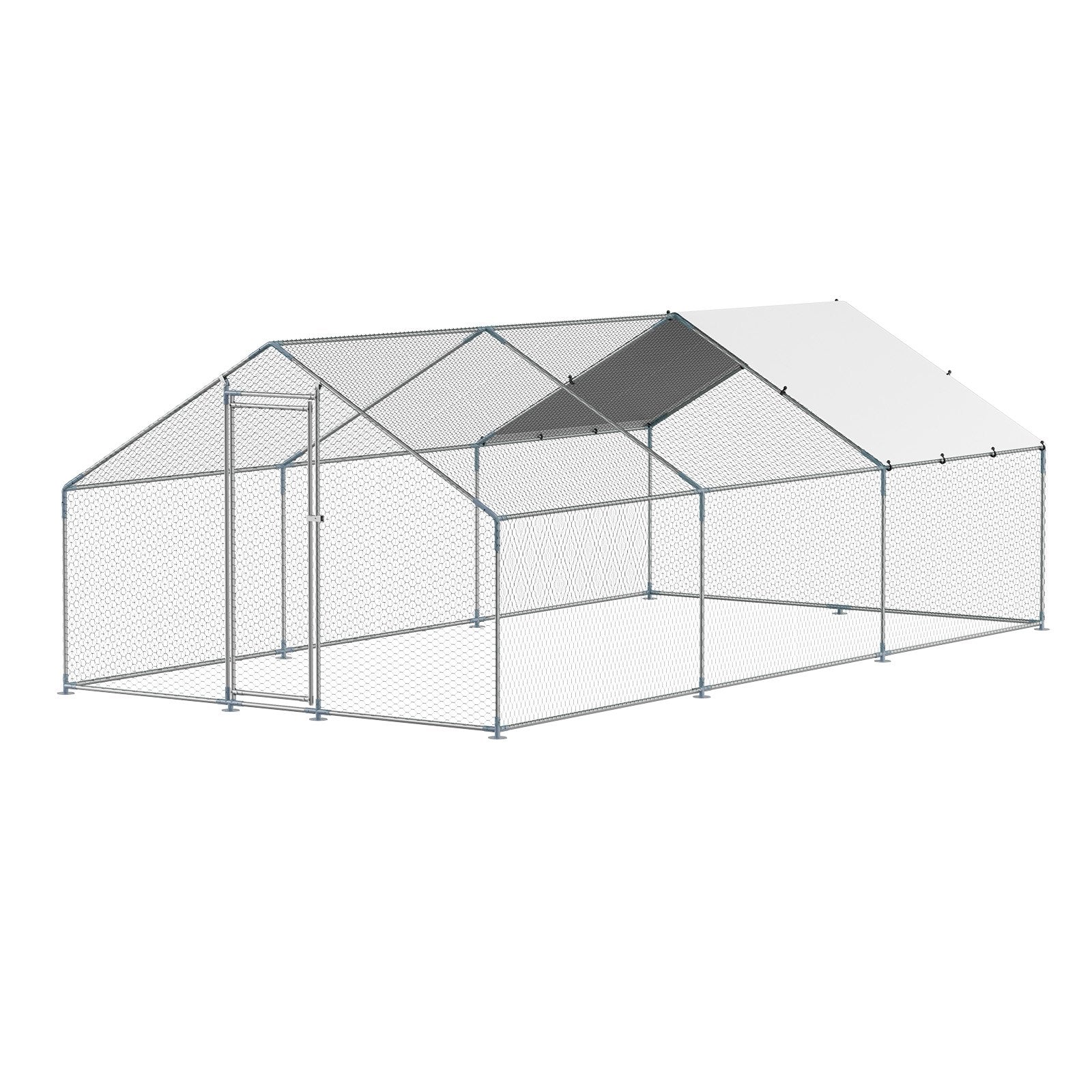 Metal Chicken Coop 9.8x19.6x6.5 ft Walk-in Chicken Run with Cover Spire Roof