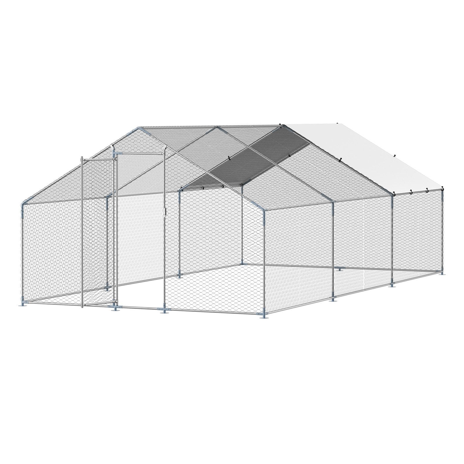 Metal Chicken Coop 9.8x19.6x6.5 ft Walk-in Chicken Run with Cover Spire Roof