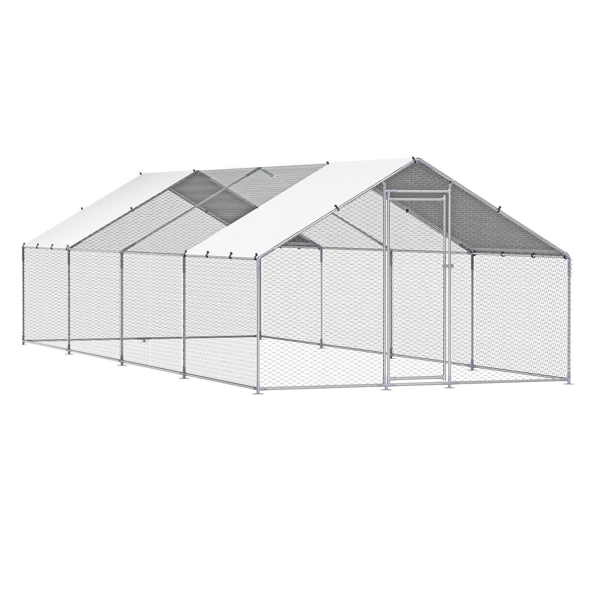 Metal Chicken Coop, 9.8x26.2x6.5 ft Large Walk-in Chicken Runs with Cover, Spire Roof Hen House Enclosure with Security Lock, Outdoor Duck Rabbit Cage Poultry Pen for Backyard, Farm, Yard