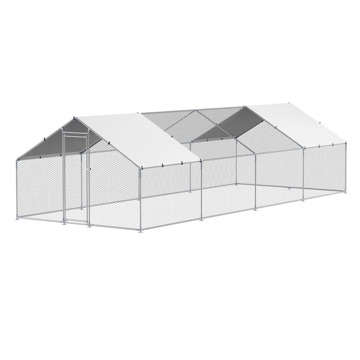 Metal Chicken Coop, 9.8x26.2x6.5 ft Large Walk-in Chicken Runs with Cover, Spire Roof Hen House Enclosure with Security Lock, Outdoor Duck Rabbit Cage Poultry Pen for Backyard, Farm, Yard