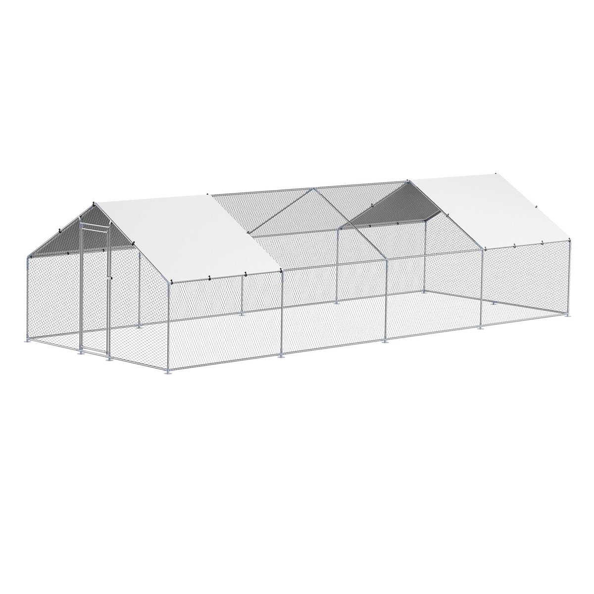 Metal Chicken Coop, 9.8x26.2x6.5 ft Large Walk-in Chicken Runs with Cover, Spire Roof Hen House Enclosure with Security Lock, Outdoor Duck Rabbit Cage Poultry Pen for Backyard, Farm, Yard
