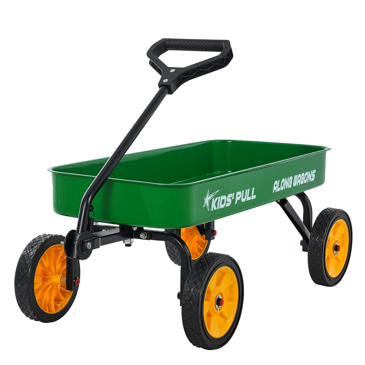 Pull-Along Wagon for Kids, 101 cm Toddler Wagons, Supports up to 80kg, All-Terrain Wagons with Handle, Utility Wagon Cart Birthday Present for Kids Gardening Beach Camping, Green