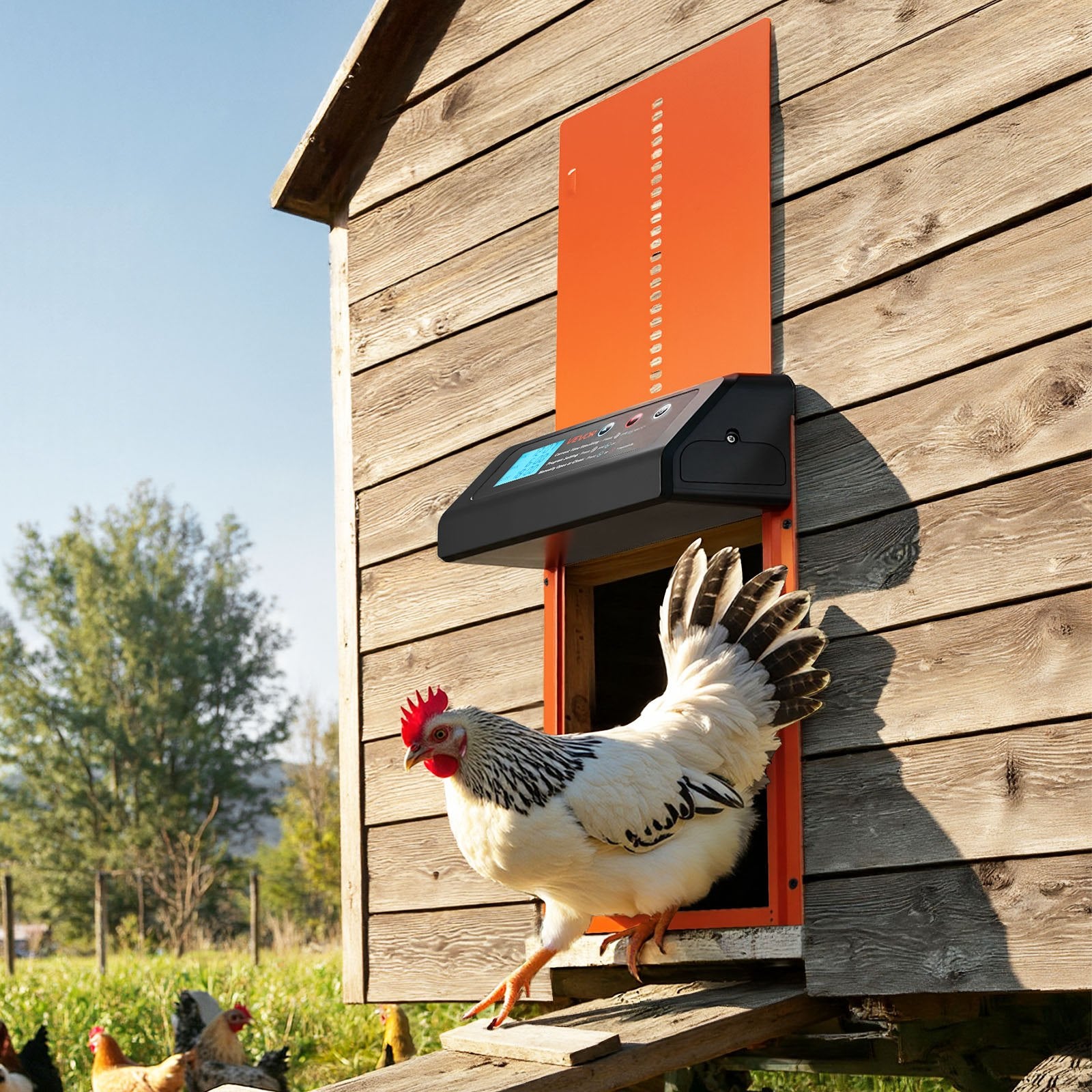 Cat Carriers & Crates: VEVOR Automatic Chicken Coop Door, Battery Powered Chicken Coop Door with Timer & Manual Setting, Anti-Pinch Security, Durable Aluminum Alloy, Chick Run Gate Opener with Waterproof Sealing, Orange