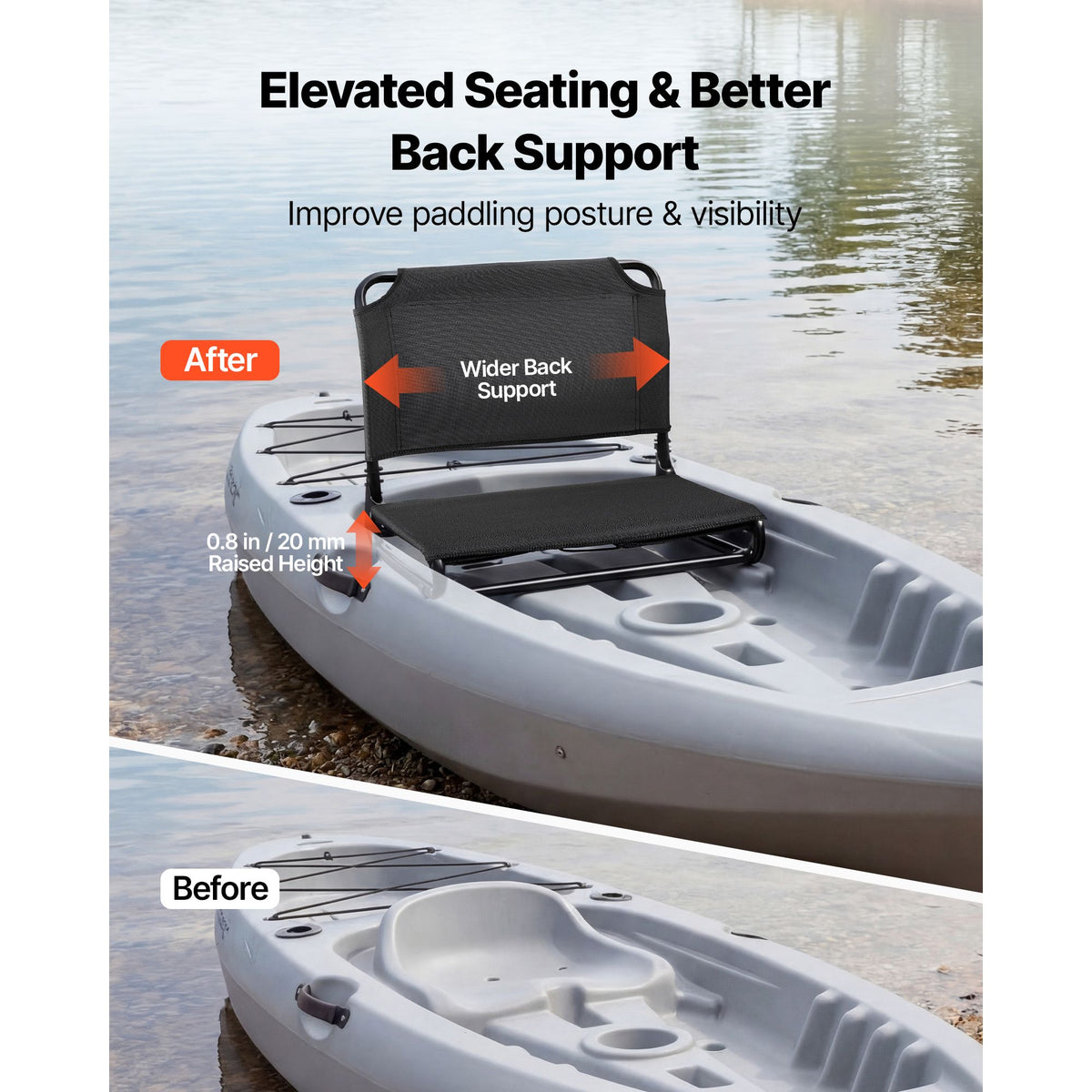 Kayak Seat, Folding Kayak Seat with Comfortable Back Support, Aluminum Alloy Frame & 600D Oxford Fabric, Easy Assembly for Paddling, Fishing and Recreational Kayaking
