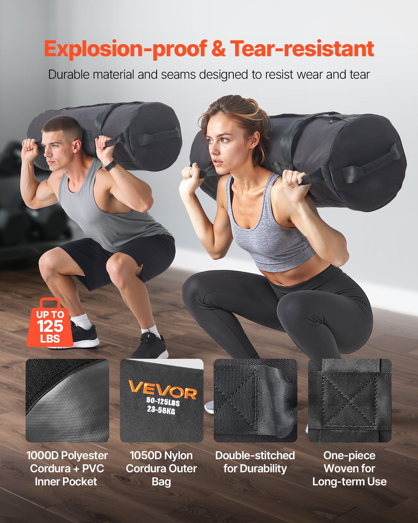 Gym & Training Step: VEVOR Workout Sandbag, Heavy Duty Workout Power Bags with Handles, 23-56 kg Adjustable Slam Bag for Fitness Strength Weight Training Cross-Training, Home Gym Exercise, Black (Unfilled)