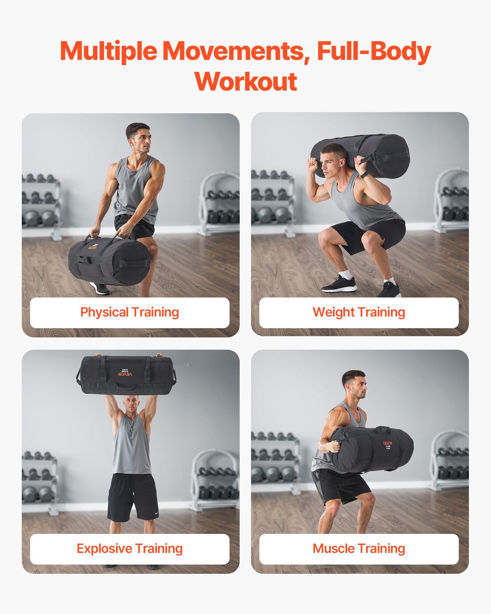 Gym & Training Step: VEVOR Workout Sandbag, Heavy Duty Workout Power Bags with Handles, 23-56 kg Adjustable Slam Bag for Fitness Strength Weight Training Cross-Training, Home Gym Exercise, Black (Unfilled)
