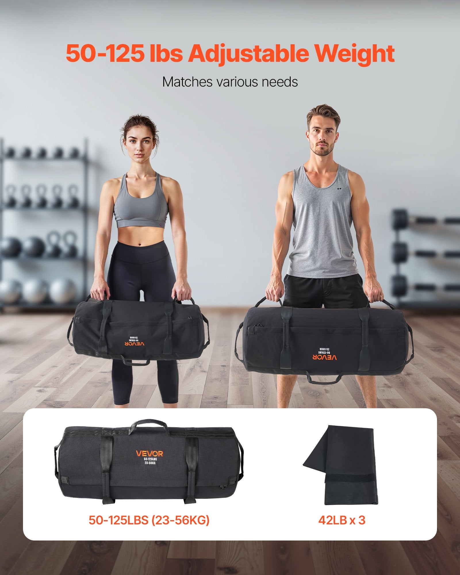 Gym & Training Step: VEVOR Workout Sandbag, Heavy Duty Workout Power Bags with Handles, 23-56 kg Adjustable Slam Bag for Fitness Strength Weight Training Cross-Training, Home Gym Exercise, Black (Unfilled)
