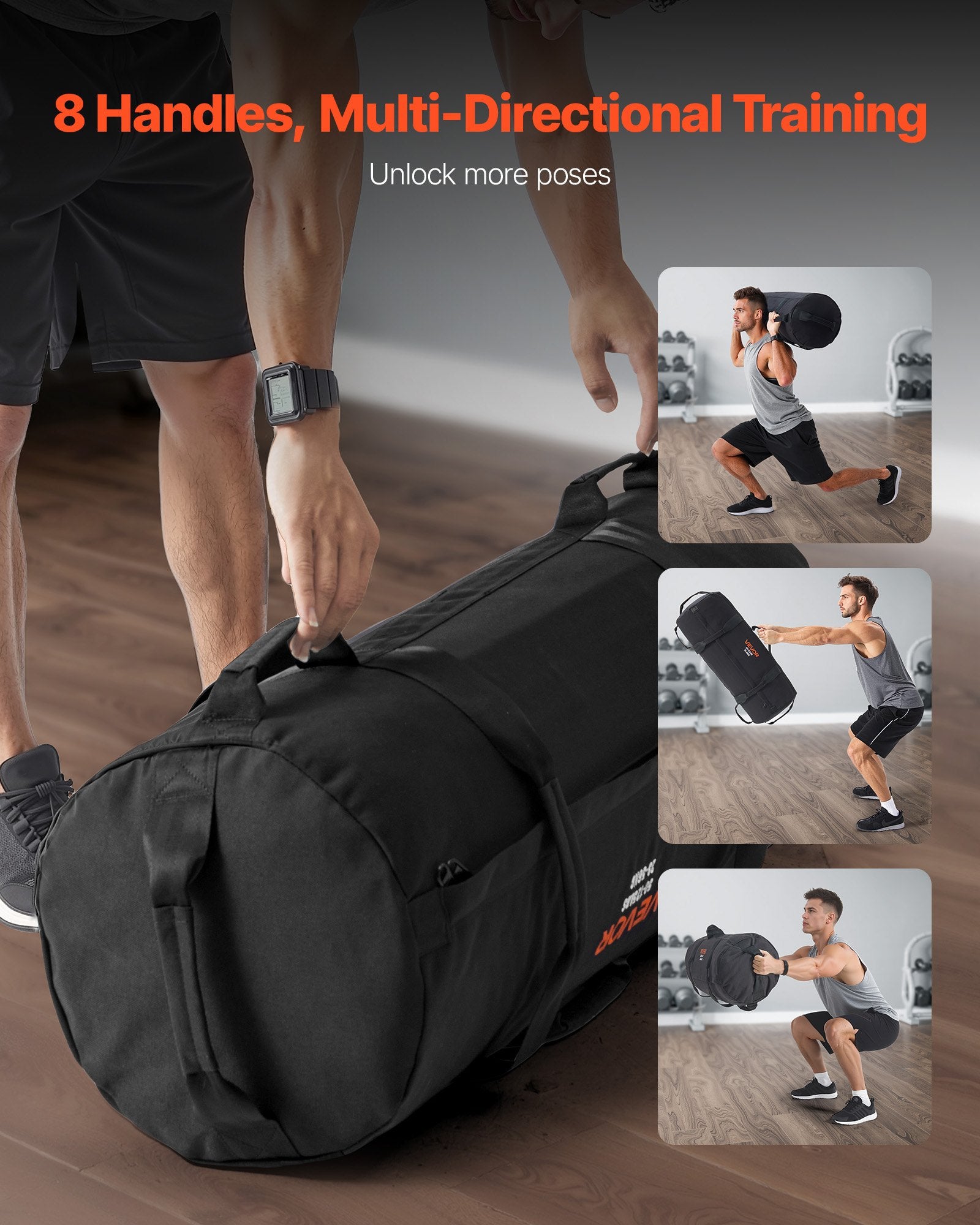 Gym & Training Step: VEVOR Workout Sandbag, Heavy Duty Workout Power Bags with Handles, 23-56 kg Adjustable Slam Bag for Fitness Strength Weight Training Cross-Training, Home Gym Exercise, Black (Unfilled)
