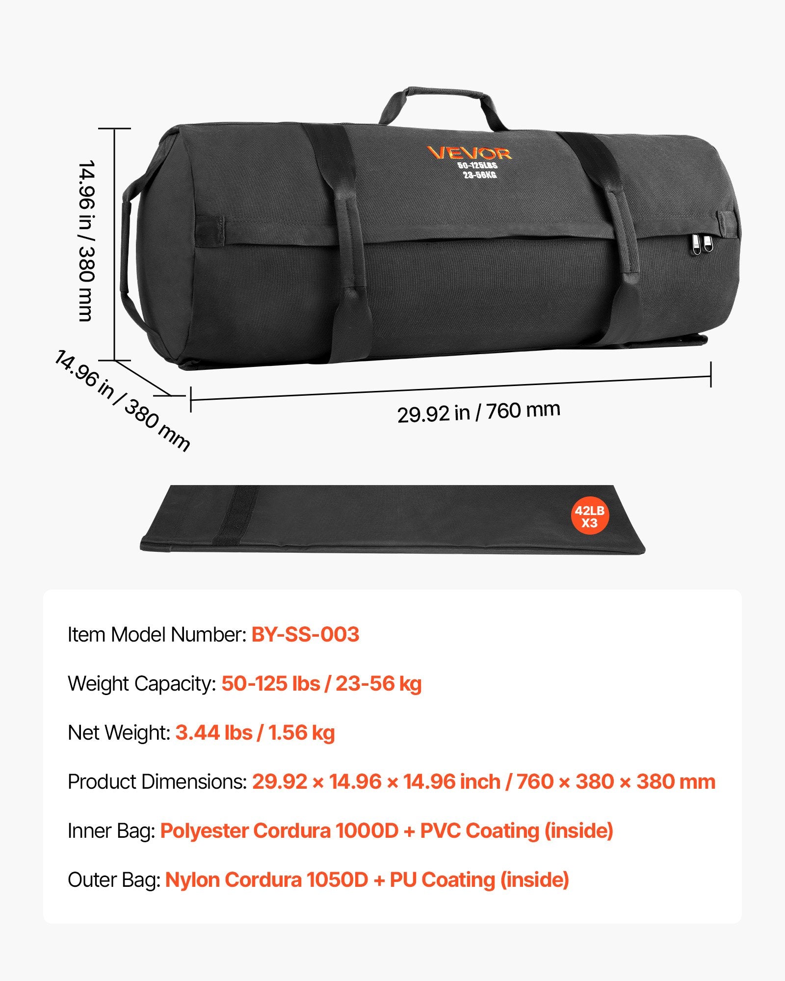 Gym & Training Step: VEVOR Workout Sandbag, Heavy Duty Workout Power Bags with Handles, 23-56 kg Adjustable Slam Bag for Fitness Strength Weight Training Cross-Training, Home Gym Exercise, Black (Unfilled)
