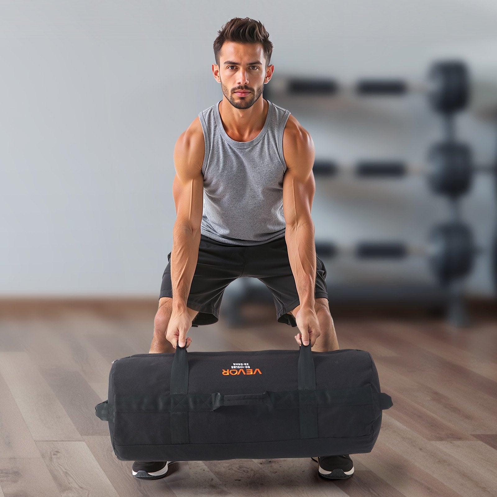 Gym & Training Step: VEVOR Workout Sandbag, Heavy Duty Workout Power Bags with Handles, 23-56 kg Adjustable Slam Bag for Fitness Strength Weight Training Cross-Training, Home Gym Exercise, Black (Unfilled)
