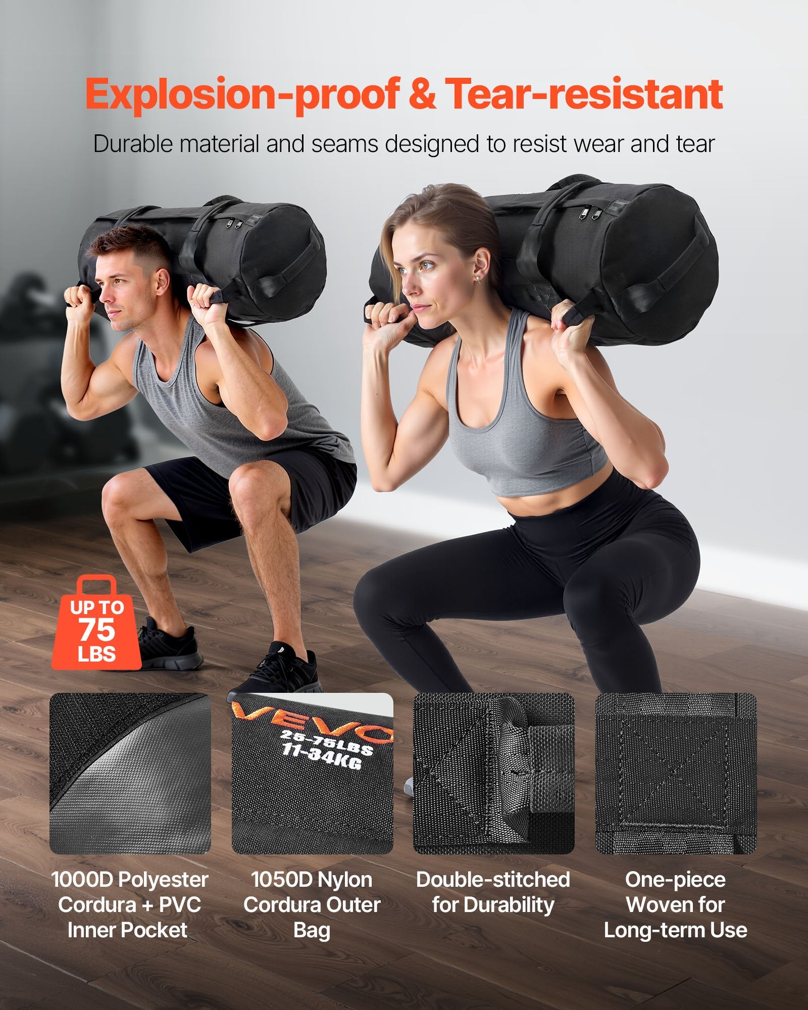Gym & Training Step: VEVOR Workout Sandbag, Heavy Duty Workout Power Bags with Handles, 11-34 kg Adjustable Slam Bag for Fitness Strength Weight Training Cross-Training, Home Gym Exercise, Black (Unfilled)