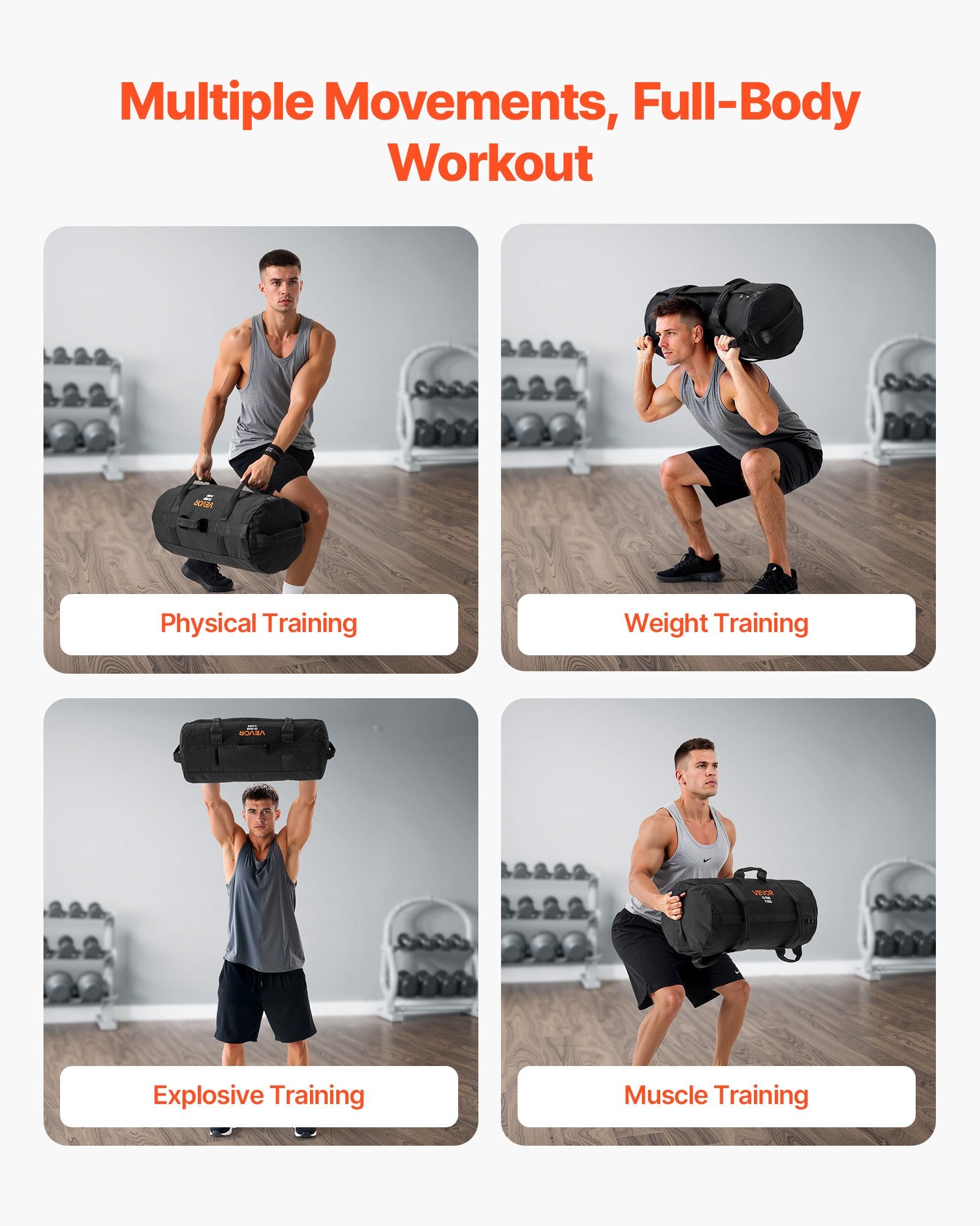 Gym & Training Step: VEVOR Workout Sandbag, Heavy Duty Workout Power Bags with Handles, 11-34 kg Adjustable Slam Bag for Fitness Strength Weight Training Cross-Training, Home Gym Exercise, Black (Unfilled)