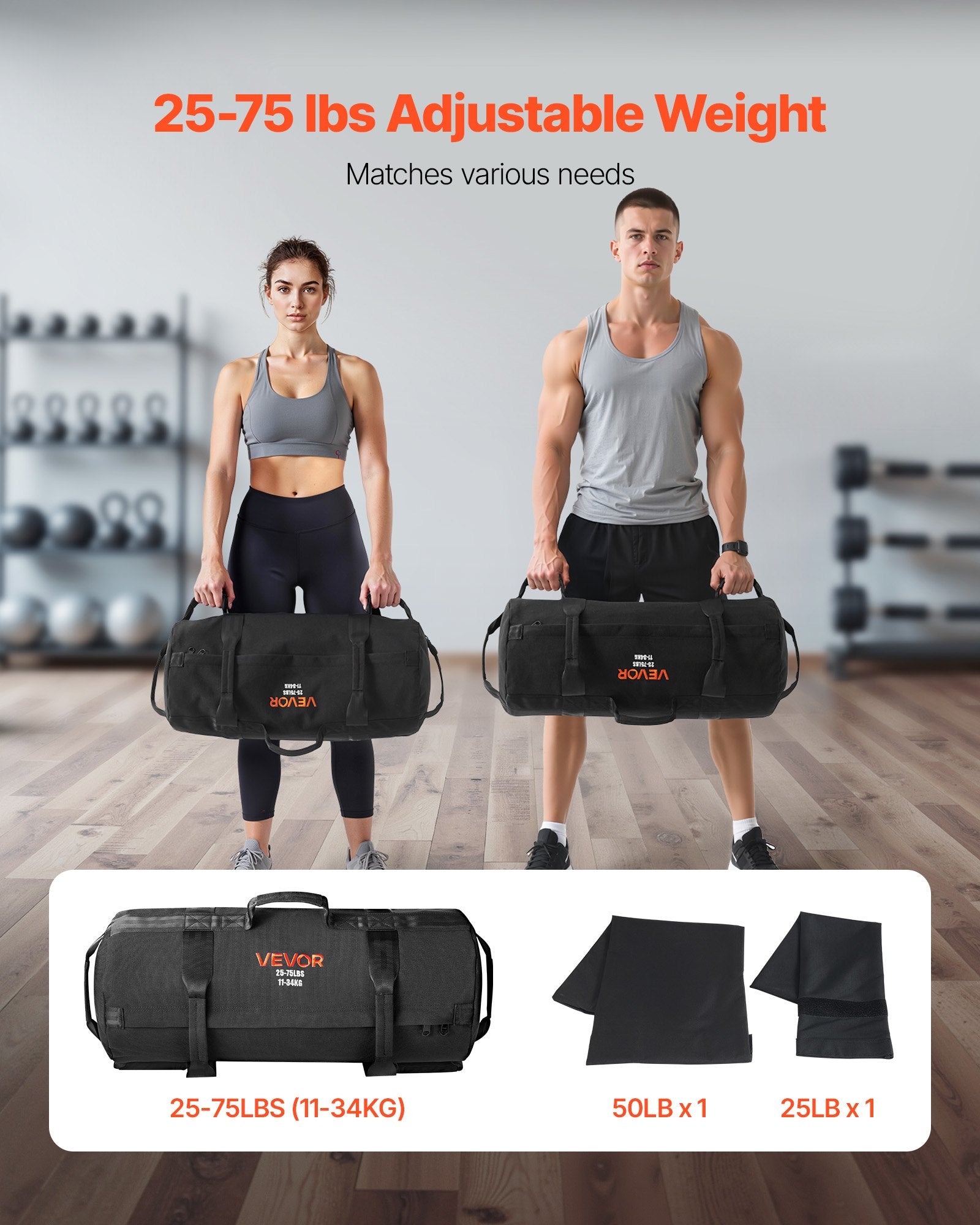 Gym & Training Step: VEVOR Workout Sandbag, Heavy Duty Workout Power Bags with Handles, 11-34 kg Adjustable Slam Bag for Fitness Strength Weight Training Cross-Training, Home Gym Exercise, Black (Unfilled)