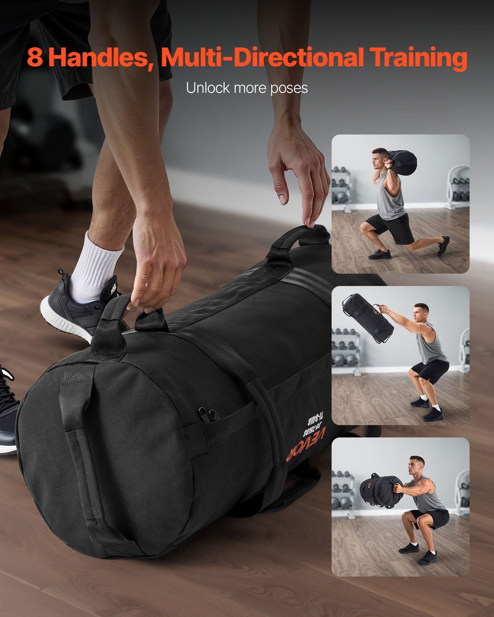 Gym & Training Step: VEVOR Workout Sandbag, Heavy Duty Workout Power Bags with Handles, 11-34 kg Adjustable Slam Bag for Fitness Strength Weight Training Cross-Training, Home Gym Exercise, Black (Unfilled)