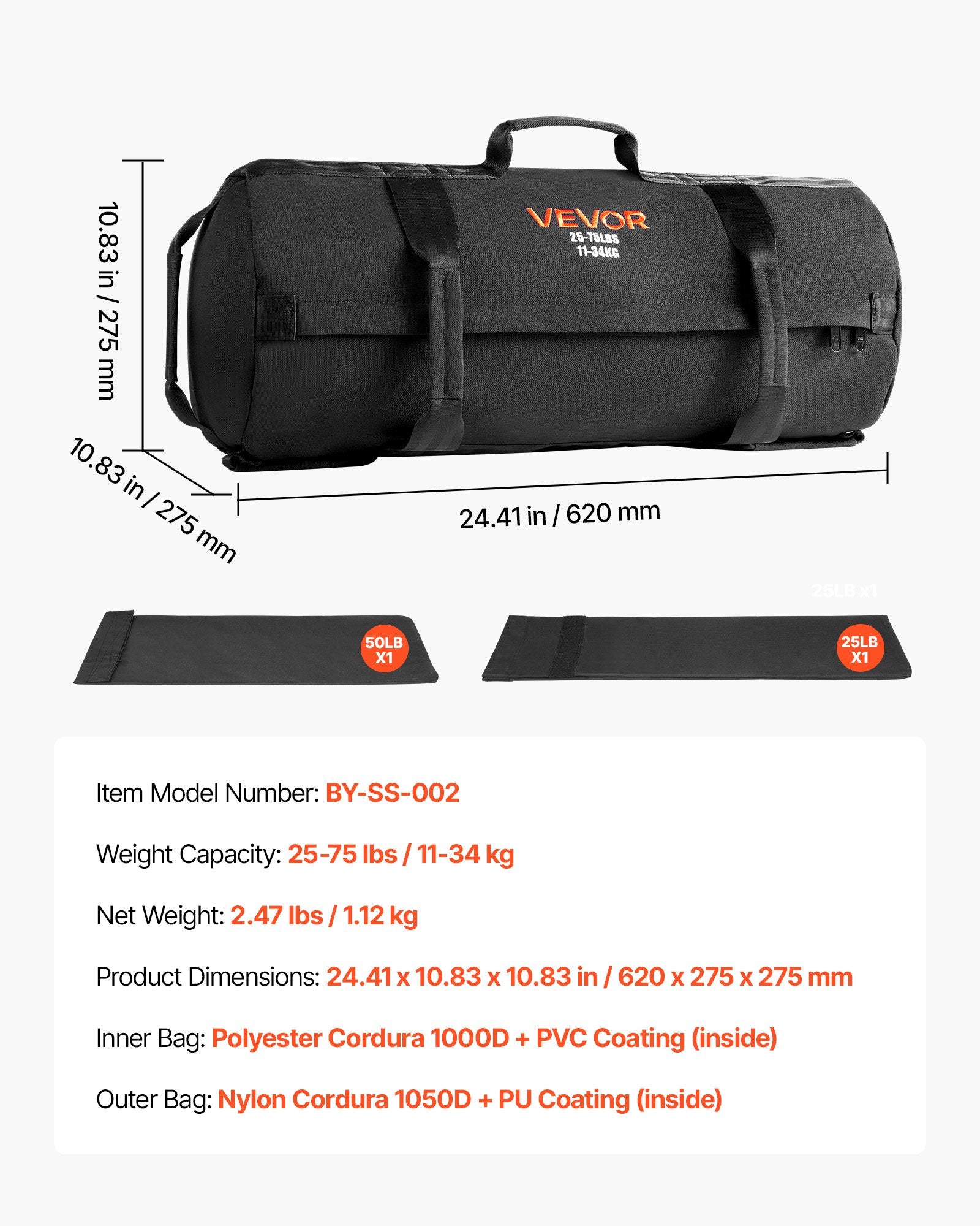 Gym & Training Step: VEVOR Workout Sandbag, Heavy Duty Workout Power Bags with Handles, 11-34 kg Adjustable Slam Bag for Fitness Strength Weight Training Cross-Training, Home Gym Exercise, Black (Unfilled)