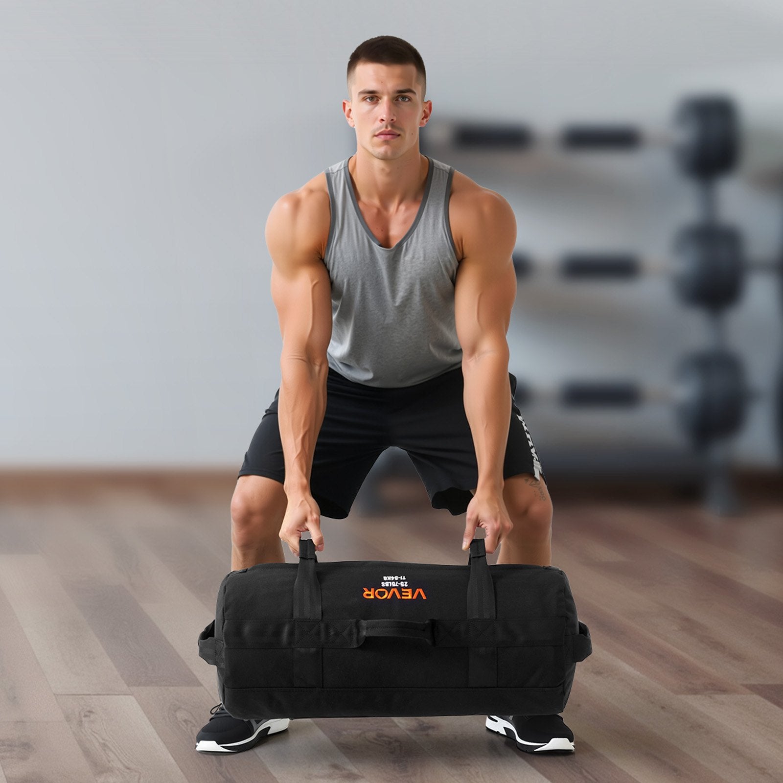 Gym & Training Step: VEVOR Workout Sandbag, Heavy Duty Workout Power Bags with Handles, 11-34 kg Adjustable Slam Bag for Fitness Strength Weight Training Cross-Training, Home Gym Exercise, Black (Unfilled)