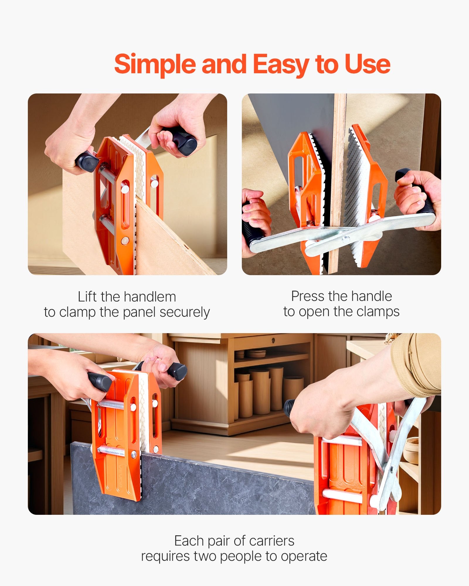 Packaging Tape: VEVOR Double Handed Stone Carrying Clamps, 299 kg Load Capacity, 2 Pack Granite Panel Carriers Lifting Tools with Rubber-lined (0-60 mm), Heavy Duty lifting Clamps for Plywood, Glass, Granite