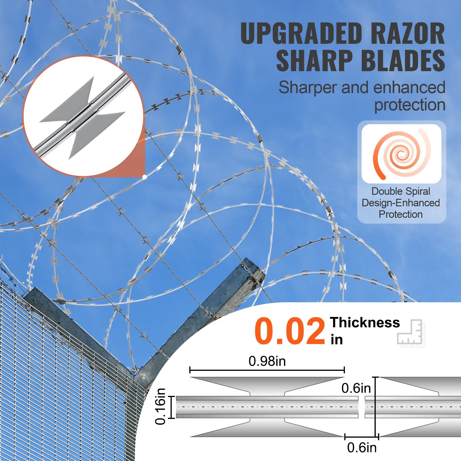 Automotive Repair & Speciality Tools: VEVOR Razor Wire Razor Barbed Wire 147ft 3Rolls Razor Wire Fencing Double Spiral