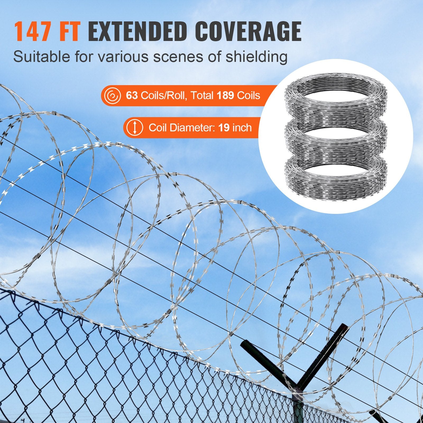 Automotive Repair & Speciality Tools: VEVOR Razor Wire Razor Barbed Wire 147ft 3Rolls Razor Wire Fencing Double Spiral