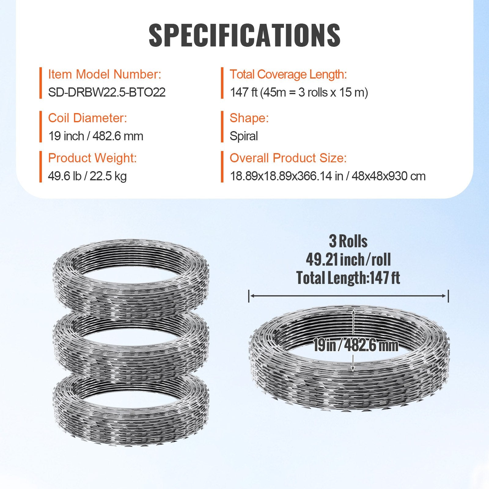 Automotive Repair & Speciality Tools: VEVOR Razor Wire Razor Barbed Wire 147ft 3Rolls Razor Wire Fencing Double Spiral
