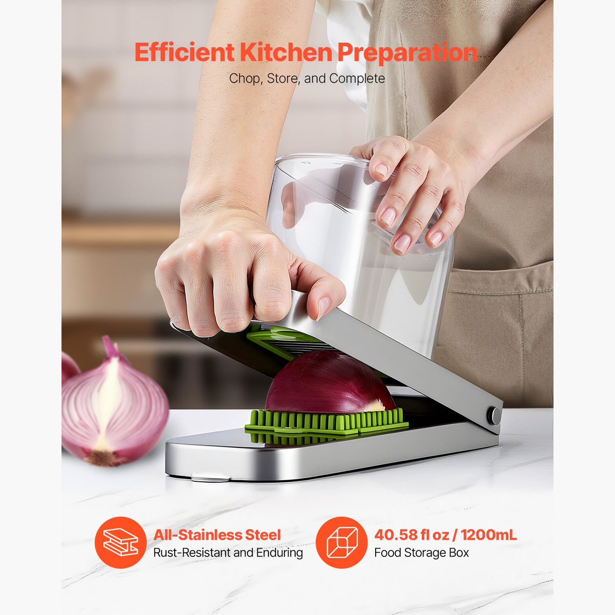 Vegetable Chopper, Food Veggie Cutter with 3 Stainless Steel Blades, Onion Slicer with Container, Salad Potato Dicer Kitchen Gadgets & Essentials Home Appliances Tools for Easy DIY, Silver