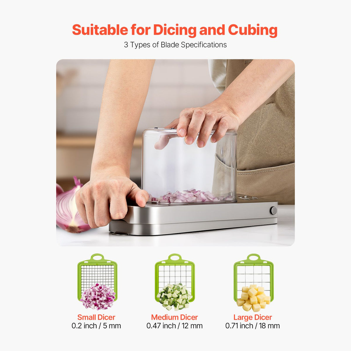 Vegetable Chopper, Food Veggie Cutter with 3 Stainless Steel Blades, Onion Slicer with Container, Salad Potato Dicer Kitchen Gadgets & Essentials Home Appliances Tools for Easy DIY, Silver