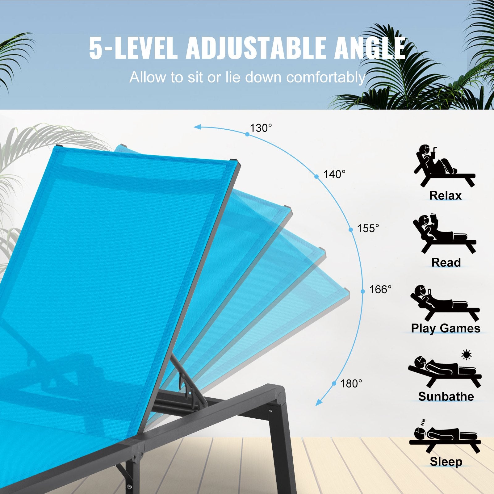 Outdoor Chairs: VEVOR Chaise Lounge Chair Outdoor Patio Lounge Chair Adjustable 5-Position 2 pcs