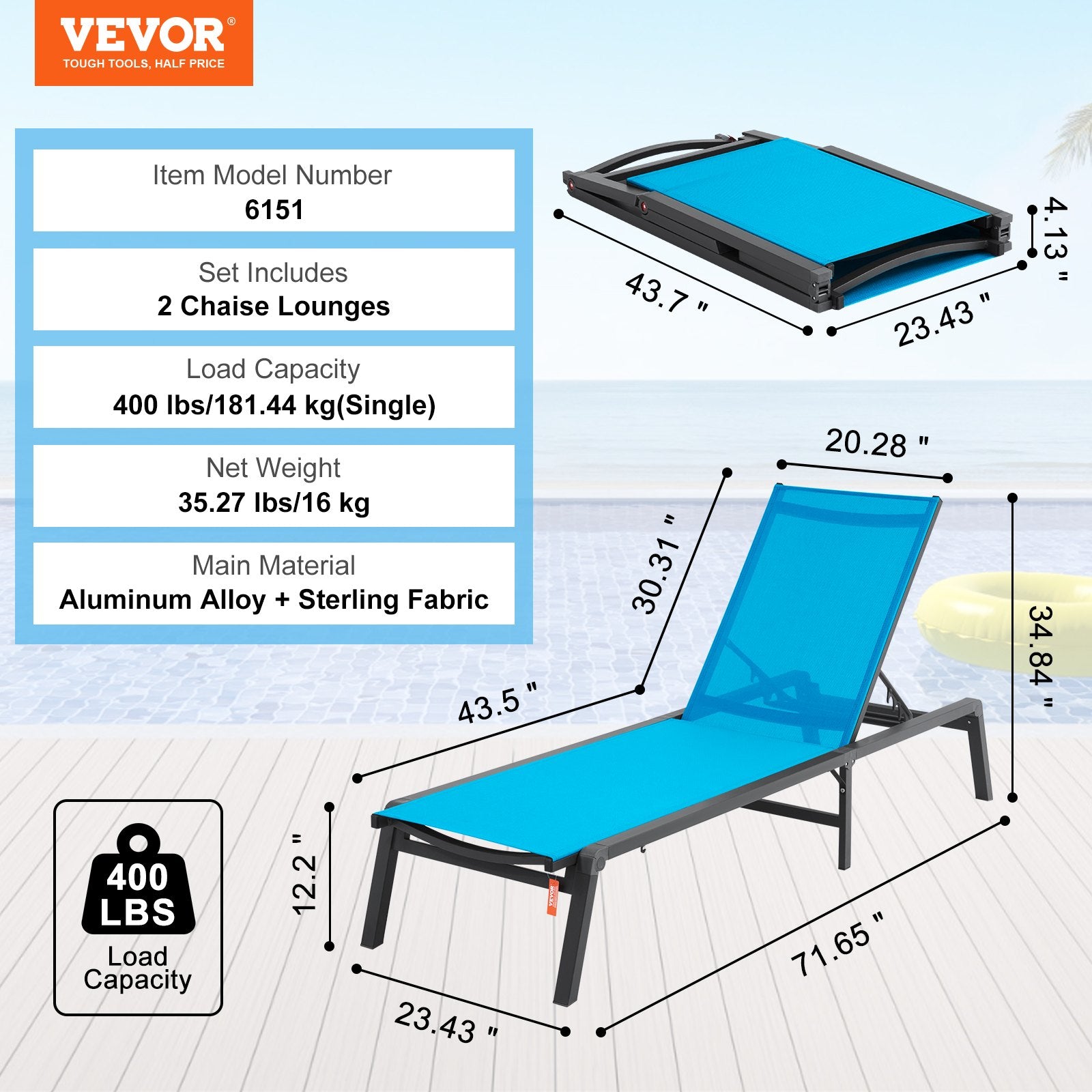 Outdoor Chairs: VEVOR Chaise Lounge Chair Outdoor Patio Lounge Chair Adjustable 5-Position 2 pcs