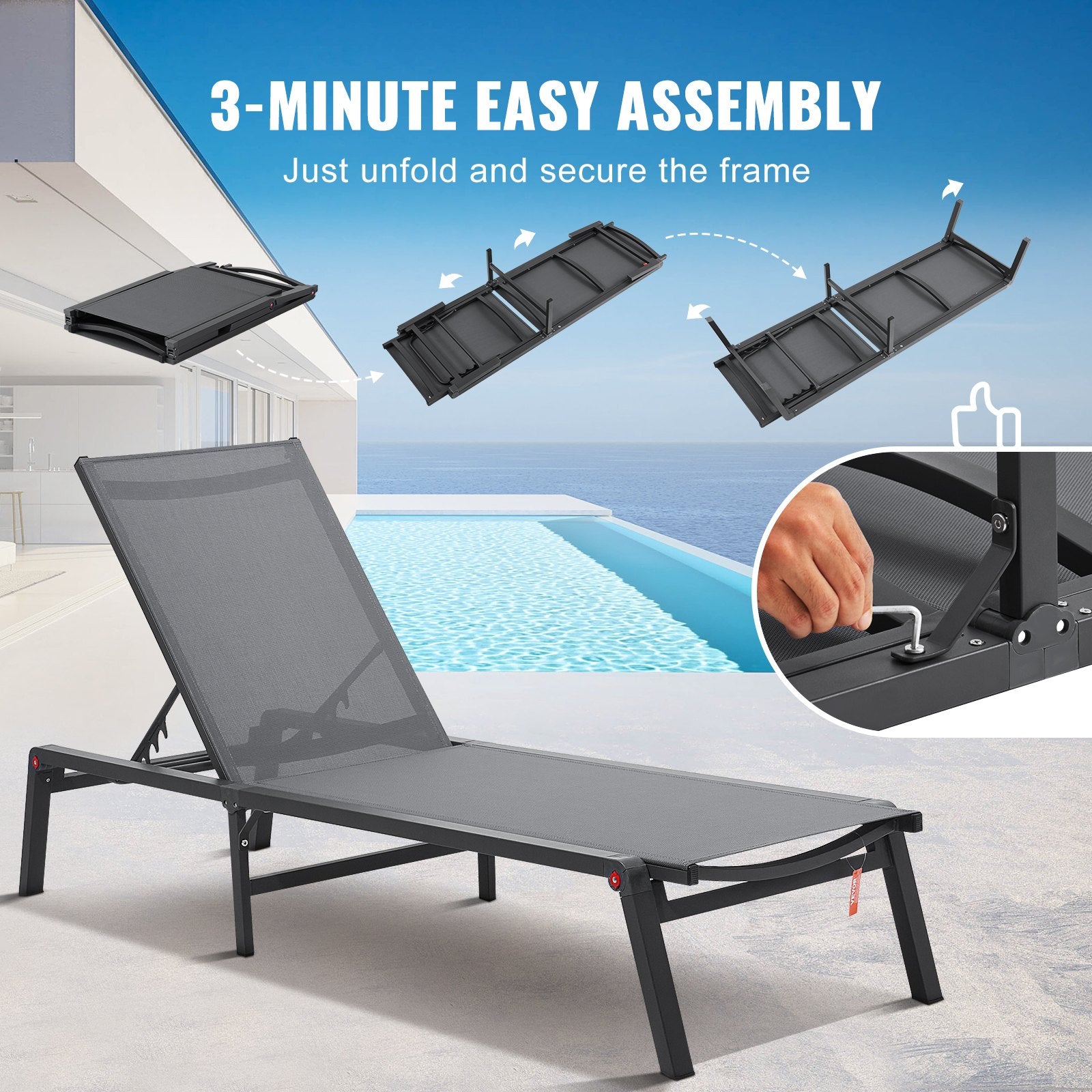 Outdoor Chairs: VEVOR Chaise Lounge Chair Outdoor Patio Lounge Chair Adjustable 5-Position 2 pcs