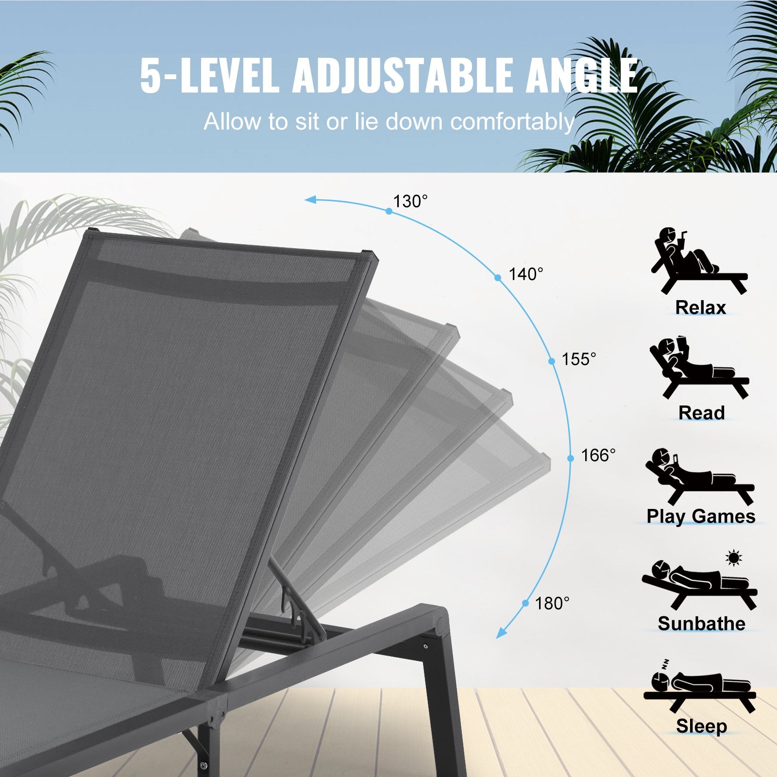 Outdoor Chairs: VEVOR Chaise Lounge Chair Outdoor Patio Lounge Chair Adjustable 5-Position 2 pcs