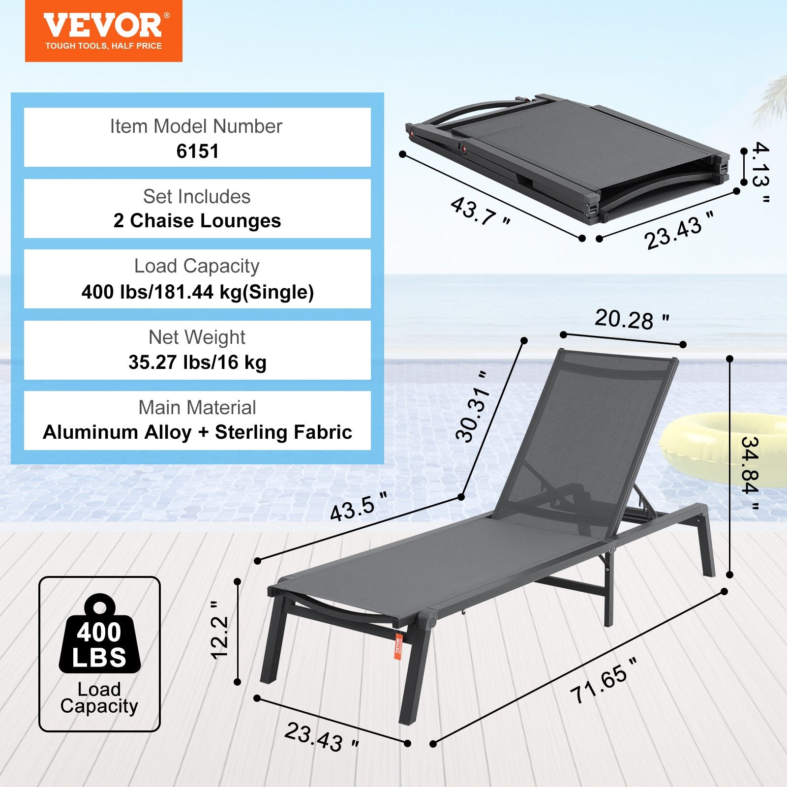 Outdoor Chairs: VEVOR Chaise Lounge Chair Outdoor Patio Lounge Chair Adjustable 5-Position 2 pcs