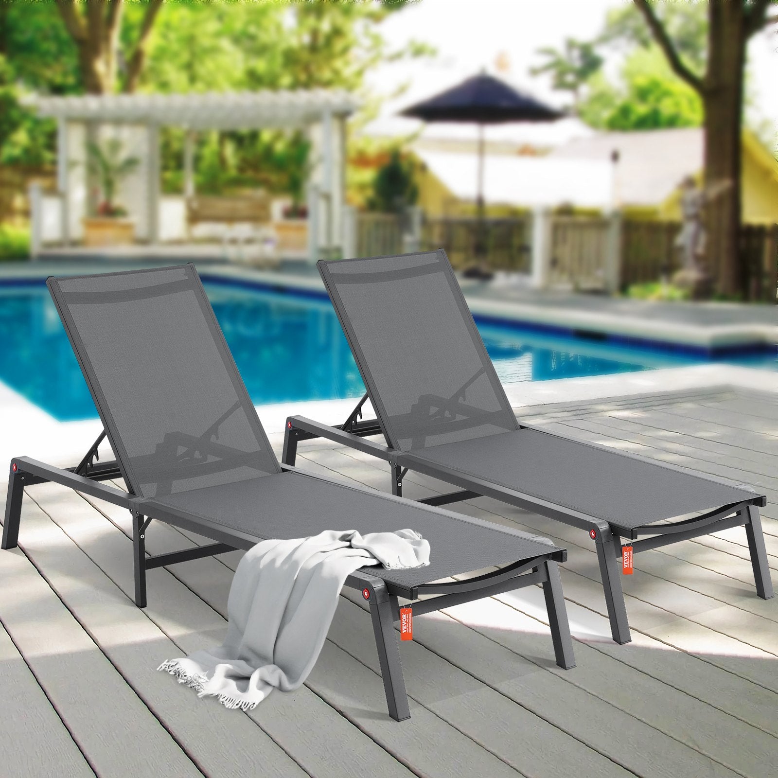 Outdoor Chairs: VEVOR Chaise Lounge Chair Outdoor Patio Lounge Chair Adjustable 5-Position 2 pcs