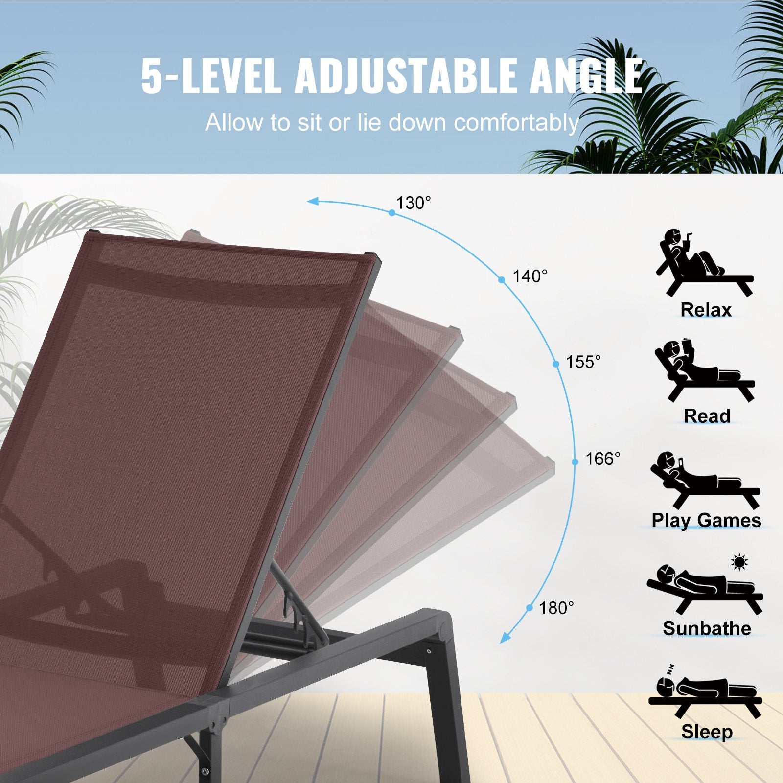 Outdoor Chairs: VEVOR Chaise Lounge Chair Outdoor Patio Lounge Chair Adjustable 5-Position 2 pcs