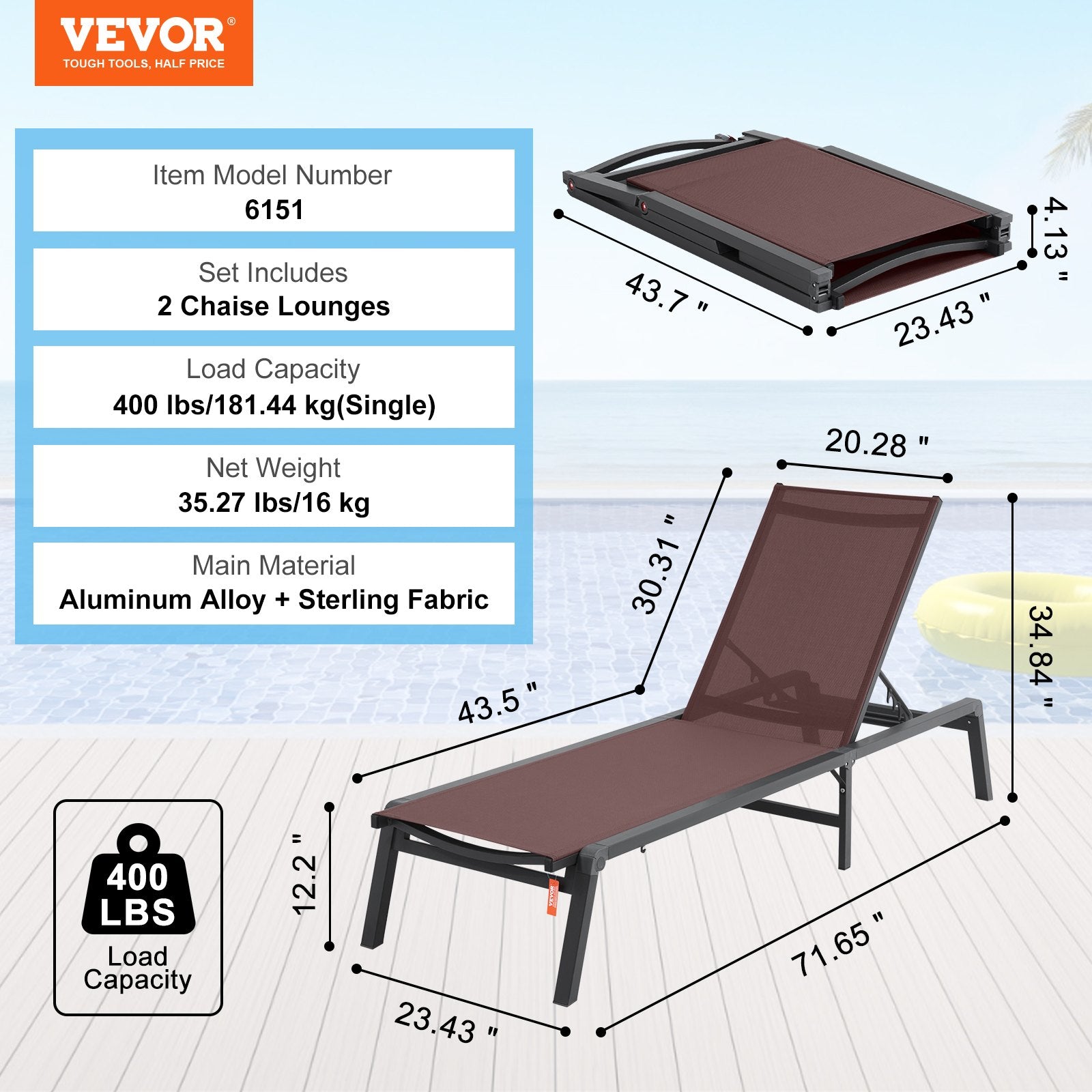 Outdoor Chairs: VEVOR Chaise Lounge Chair Outdoor Patio Lounge Chair Adjustable 5-Position 2 pcs