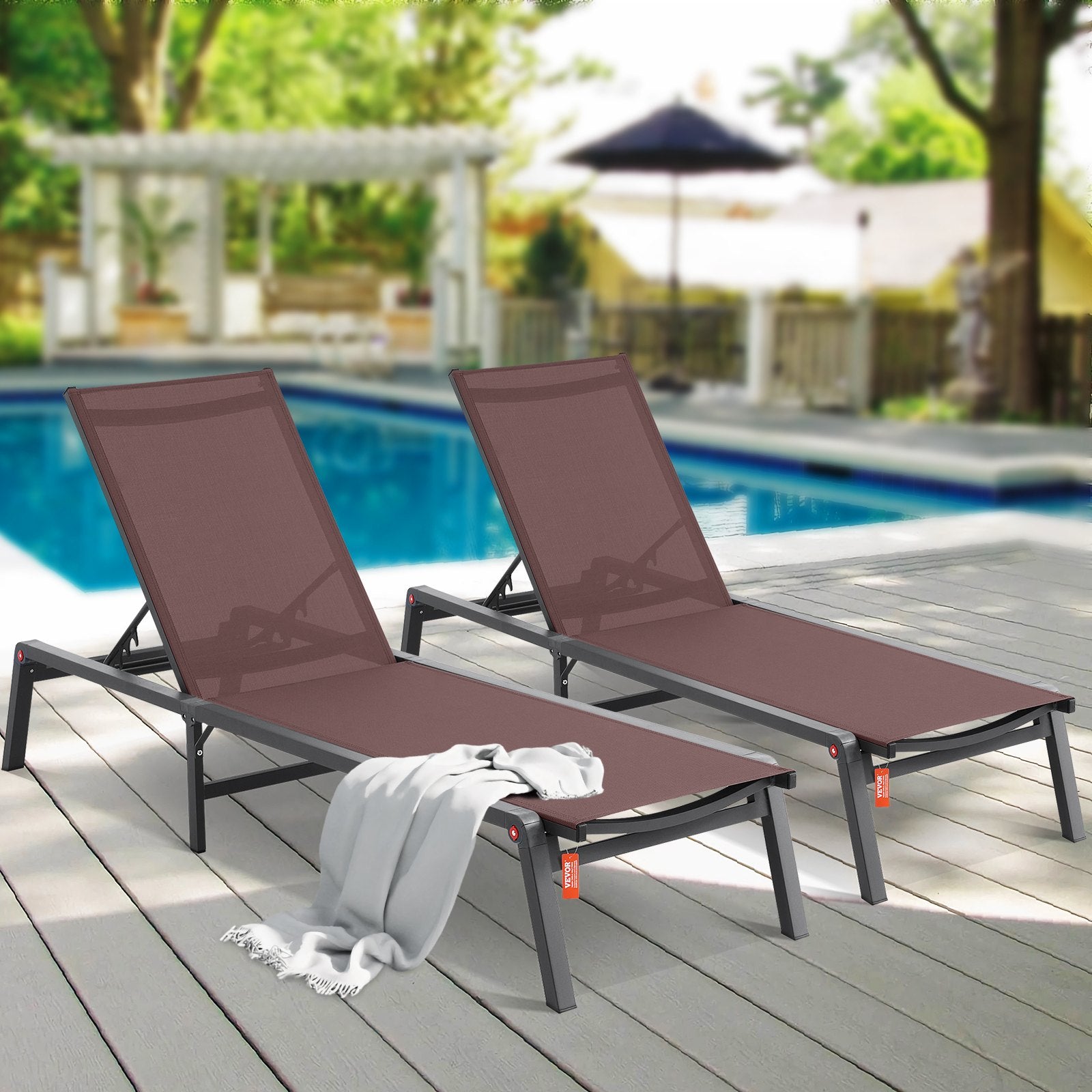 Outdoor Chairs: VEVOR Chaise Lounge Chair Outdoor Patio Lounge Chair Adjustable 5-Position 2 pcs