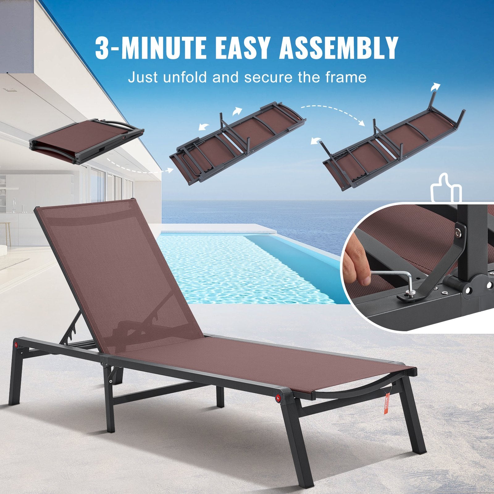 Outdoor Chairs: VEVOR Chaise Lounge Chair Outdoor Patio Lounge Chair with Adjustable 5-Position