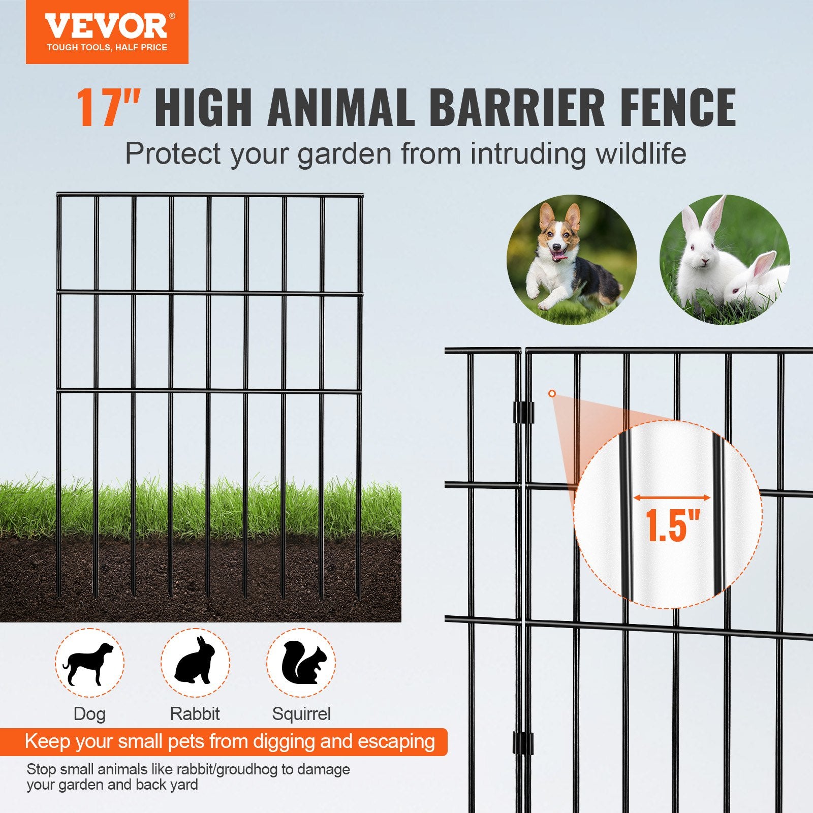 Fencing: VEVOR Garden Fence, No Dig Fence 44(H)x33(L)cm Animal Barrier Fence, Underground Decorative Garden Fencing with 3.81 cm Spike Spacing, Metal Dog Fence for the Yard and Outdoor Patio, 28 Pack