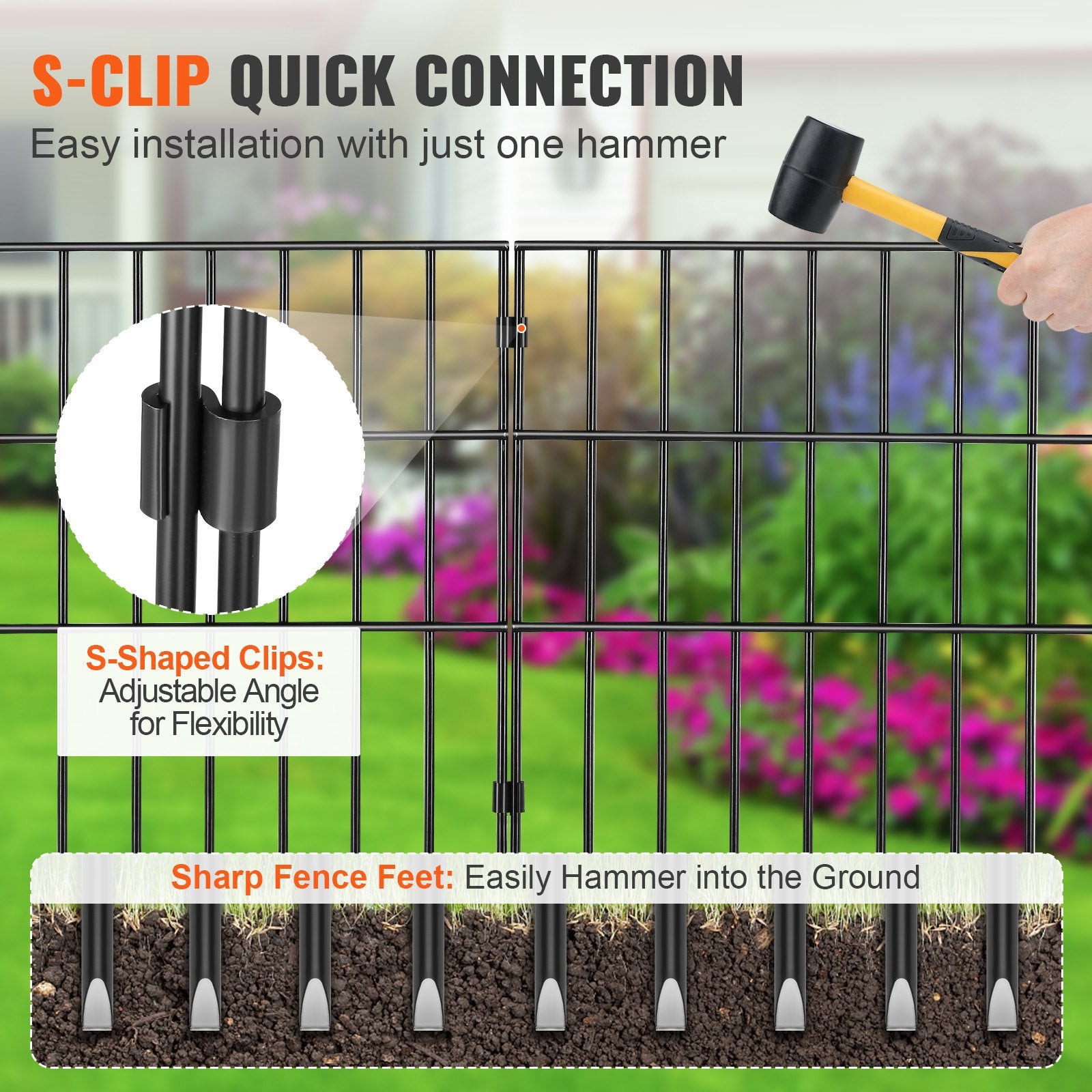 Fencing: VEVOR Garden Fence, No Dig Fence 44(H)x33(L)cm Animal Barrier Fence, Underground Decorative Garden Fencing with 3.81 cm Spike Spacing, Metal Dog Fence for the Yard and Outdoor Patio, 28 Pack