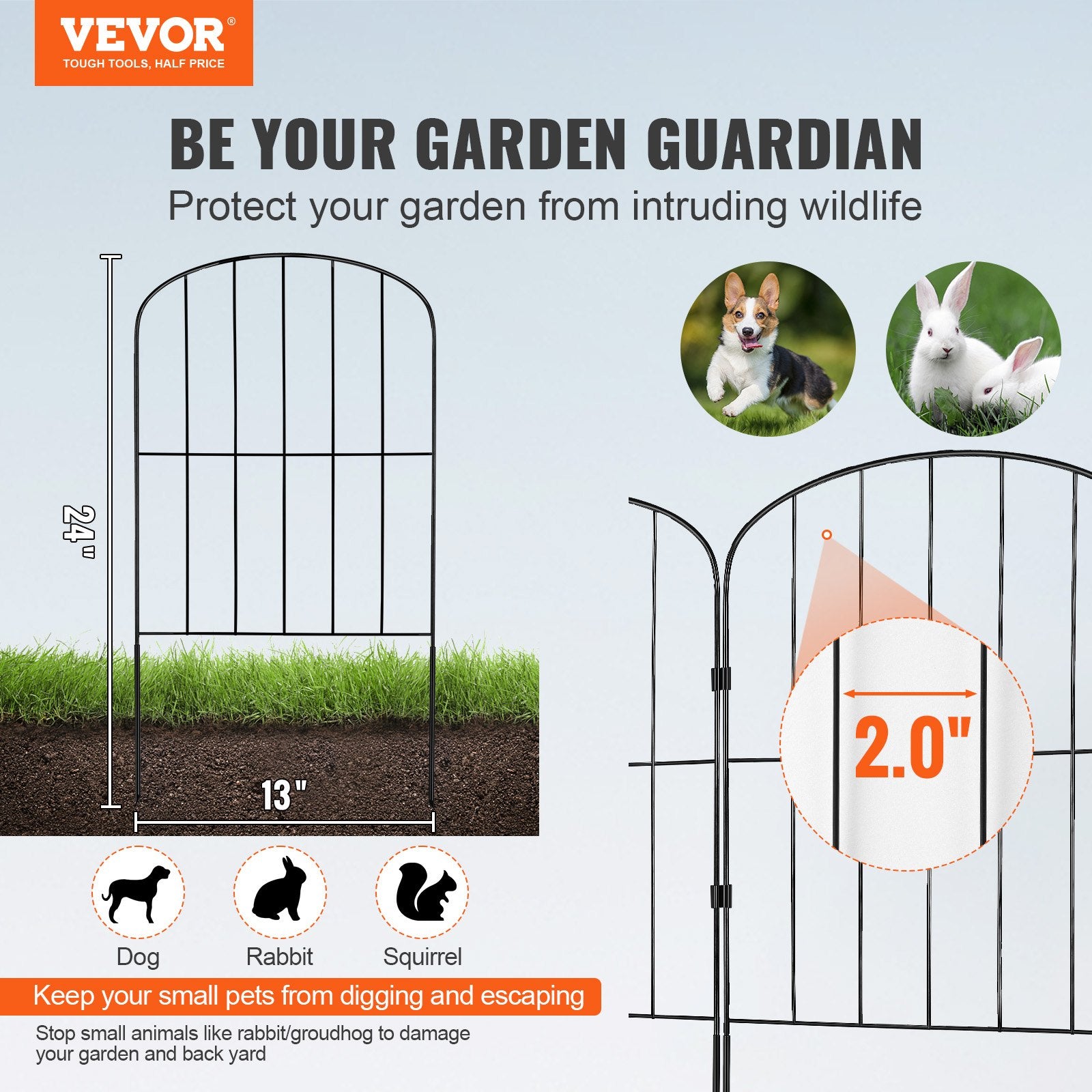 Fencing: VEVOR Garden Fence, No Dig Fence 61 x 33 cm Animal Barrier Fence, Underground Decorative Garden Fencing with 5.08 cm Spike Spacing, Metal Dog Fence for the Yard and Outdoor Patio, 28 Pack