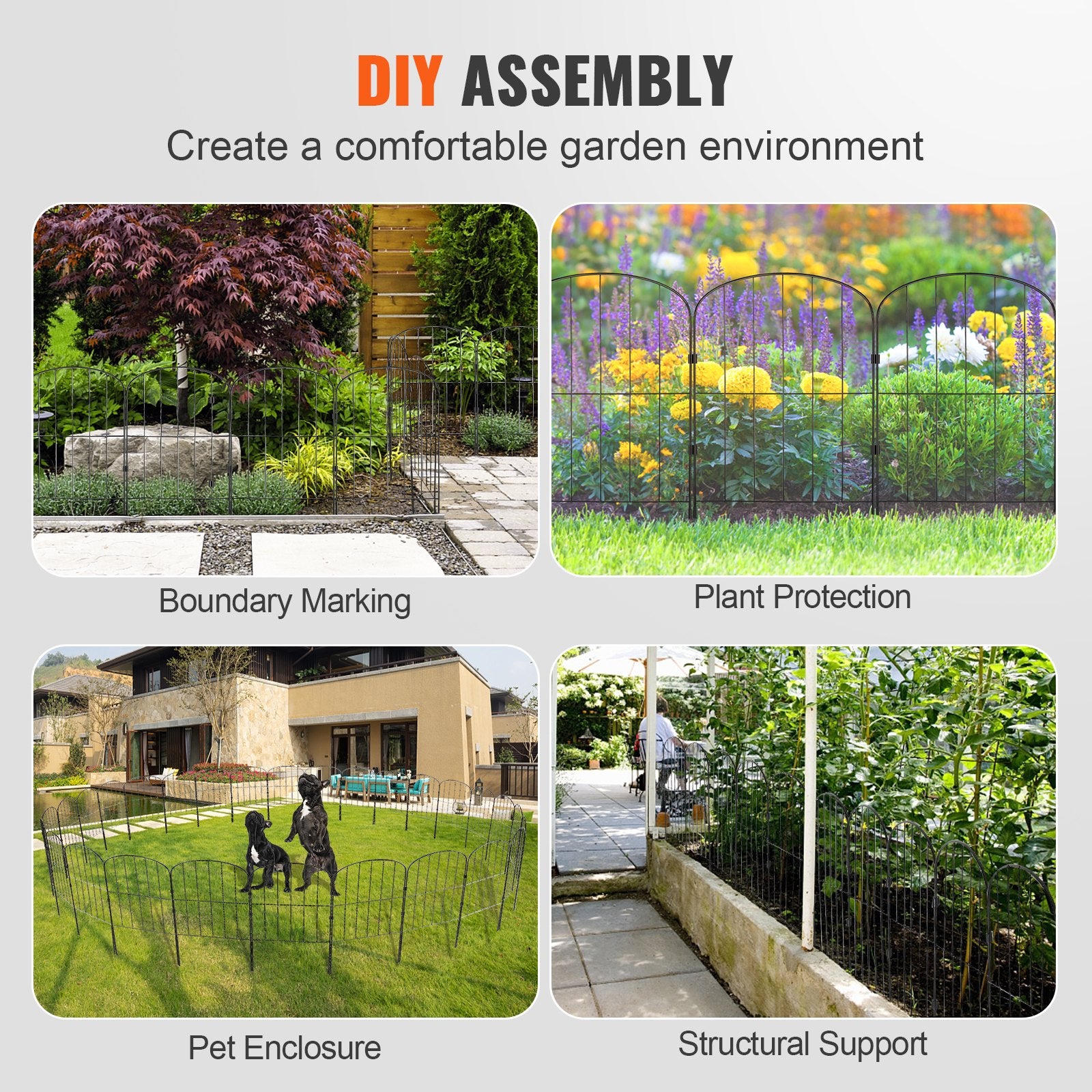 Fencing: VEVOR Garden Fence, No Dig Fence 61 x 33 cm Animal Barrier Fence, Underground Decorative Garden Fencing with 5.08 cm Spike Spacing, Metal Dog Fence for the Yard and Outdoor Patio, 28 Pack
