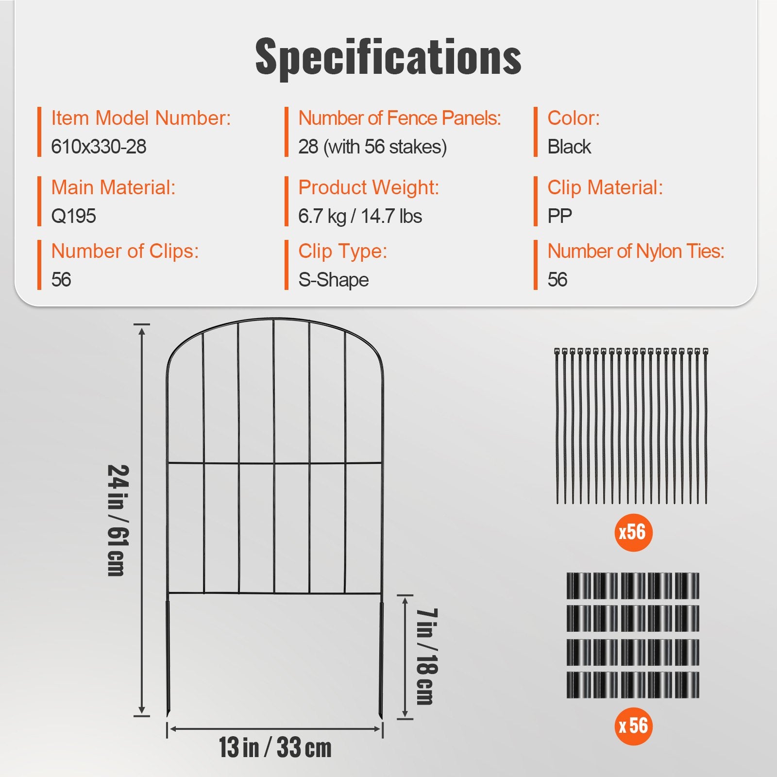 Fencing: VEVOR Garden Fence, No Dig Fence 61 x 33 cm Animal Barrier Fence, Underground Decorative Garden Fencing with 5.08 cm Spike Spacing, Metal Dog Fence for the Yard and Outdoor Patio, 28 Pack