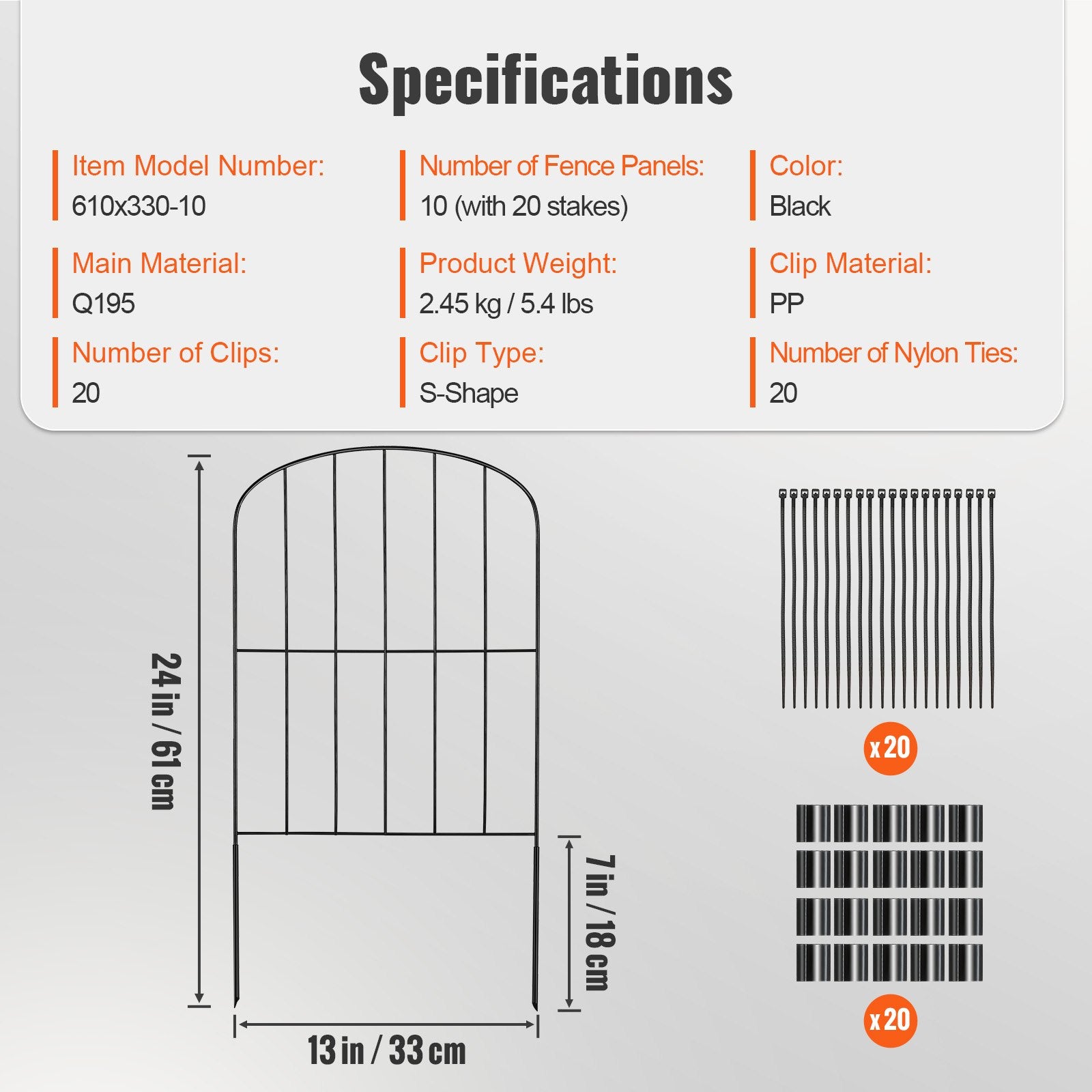 Fencing: VEVOR Garden Fence, No Dig Fence 61 x 33 cm Animal Barrier Fence, Underground Decorative Garden Fencing with 5.08 cm Spike Spacing, Metal Dog Fence for the Yard and Outdoor Patio, 10 Pack